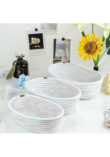 Maoyaya Oval Saklama Sepeti Pamuk Halat Dokuma M030-2965 Çok Amaçlı Organizasyon Sepeti Renkli