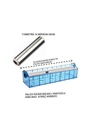 Geseus Sanayi Tip Uzun Metraj Alüminyum Folyo 30 x 110 M 14 Mikron Folyoluk Kesim Aparatlı