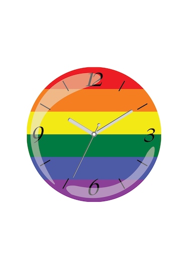 Gökkuşağı Lgbt Sessiz Akar Bombeli Gerçek Cam Duvar Saati Ahşap