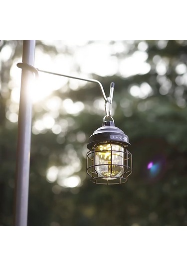 Shineyee Siyah Demir Cam Kapağı Kamp Lambası - Ipx4 Su Geçirmez, 3 Seviye Parlaklık, İç Li-pil Ve Kanca İle Taşınabilir Açık Hava Feneri Siyah