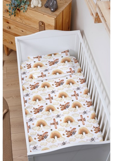 Organik Bebek Boy Lastikli Çarşaf Seti 60x120 - Uçan Hayal