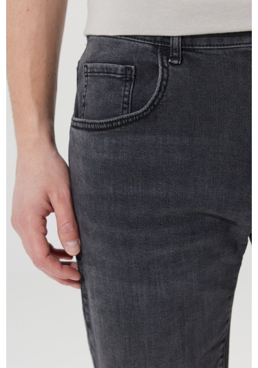 Ac&Co / Altınyıldız Classics Erkek Grı Slim Fit Dar Kesim Pamuklu Esnek Denim Şort