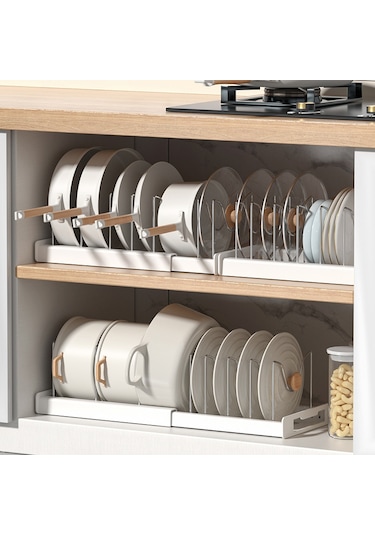 Geri Çekilebilir Ve Ayarlanabilir Mutfak Depolama Rafı Beyaz