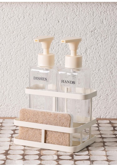 The Mia Metal Standlı Sıvı Sabunluk Beyaz 3 Parça Çok Renkli