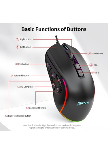 Springsun 7200dpı Rgb Aydınlatmalı 10 Programlanabilir Tuşlu Profesyonel Oyun Faresi 001