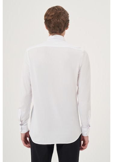Morven Erkek Beyaz Örme Slim Fit Düğmeli Yaka Gömlek 25ms004024600 Beyaz Beyaz