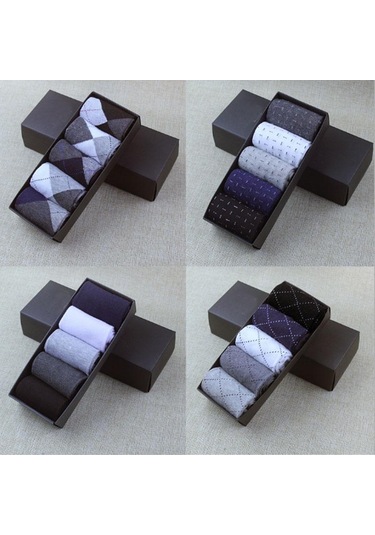 5 Çift Pamuklu Tüp Erkek Çorapları Kutulu İş Adamları Pamuklu Çorap A Diğer