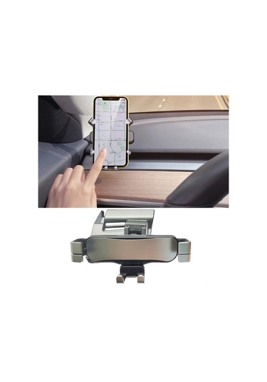 Hombey Tesla Model Y/3 2021 Sol Tarafta Telefon Tutucu - Abs Plastik Siyah Araç Telefon Tutucu Siyah