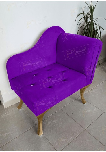 Yeni Model Ters Kol Tekli Köşe Koltuğu Josefin Bench Gold Ayak Eflatun