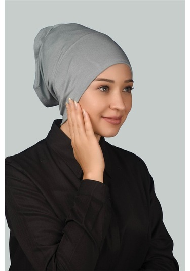 Altobeh Hazır Pratik Geçmeli Uzun Boru Tesettür Bonesi - Gri