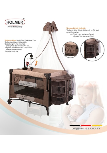 Holmer Yatak Hediyeli Coolstyle Maxi Cibinlikli Dönenceli Anne Yanı Park Yatak 70x110cm + Yatak