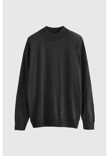 D's Damat Regular Fit Antrasit Pamuk Karışımlı Yarım Balıkçı Triko Kazak Antrasit