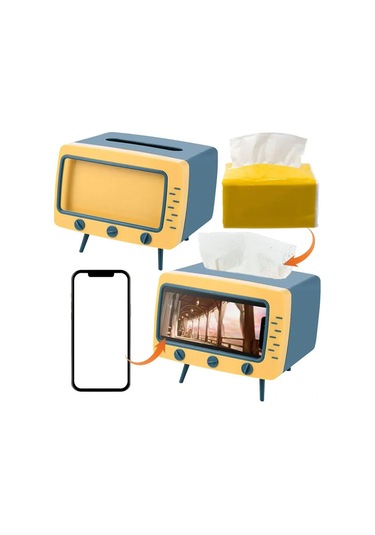 Fosenze Retro Tv Desenli Multifonksiyonel Mendil Kutusu - Akıllı Telefon Tutucu İle Abs/pp Malzeme, Nostaljik Ev Dekoru