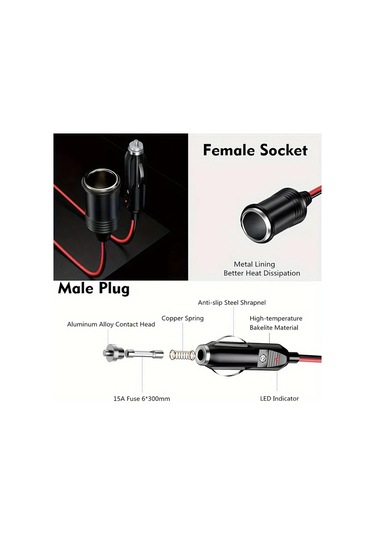 Honeybeeshop 8ft 2 5 Metre Erkekten Dişi Araba Fiş Uzatma Kablosu 16awg 12v 24v Led Işık Araba Lastik Pompası Hava Kompresörü İçin