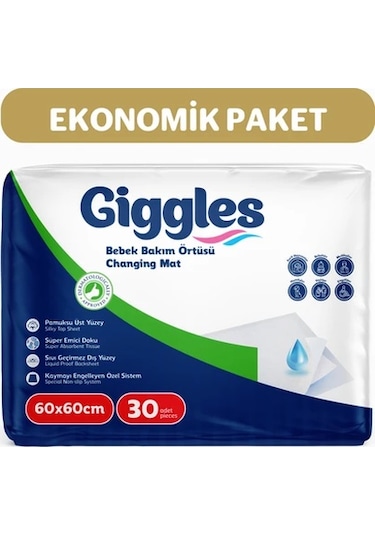 Giggles Bebek Bakım Örtüsü 60 x 60 Alt Açma Bezi 30 Adet
