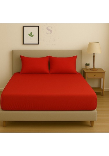 Shules Collection Buldan Keteni Kırmızı Çift Kişilik Çarşaf+yastık Seti %100 Pamuk Kırmızı