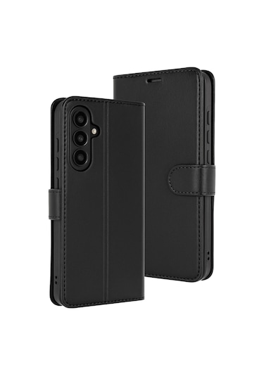 Samsung Galaxy Uyumlu S25 Fe Kılıf Deri Deluxe Cüzdanlı Kapaklı Case Siyah
