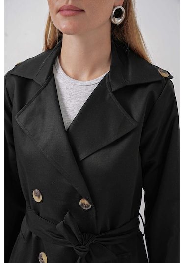 Gabria Ön Düğmeli Trenchcoat Siyah