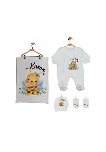 Pia Baby Gl 2015 İsme Özel Arılı Beşli Tulum Set Krem
