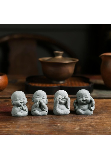 Reedark 4 Adet Zen Felsefe Mini Manastırcık Heykeli - Ev Dekorasyonu, Masaüstü, Çay Peti Ve Mikro Peyzaj Süs Eseri