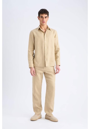 DeFacto %100 Keten Relax Fit Rahat Kesim Düz Paça Yazlık Pantolon C1117AX25SPBG732