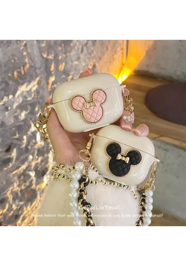 Apple Airpods 3. Nesil İle Uyumlu Kılıf Kalp Leopar Taş Kiraz Desenli Fiyok Tutmalı Kılıflar Rose Gold