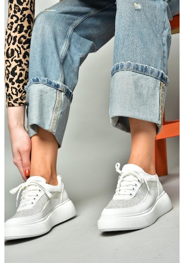 Fox Shoes S274048509 Beyaz Taşlı Kadın Spor Ayakkabı Sneakers Beyaz