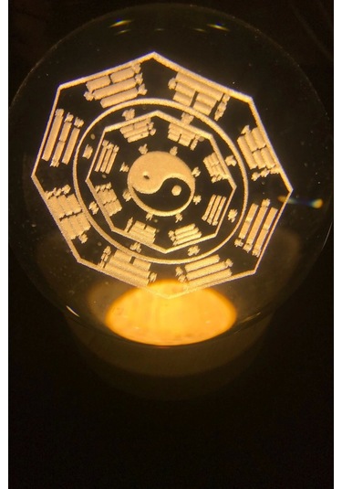 3d Led Işık Cam Küre Tek Renk Gece Lambası Yin Yan 8 Cm Mega Boy Çok Renkli