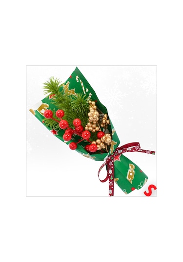 Pvc Kutulu Kokinalı 26cm X 8,5cm Yılbaşı Buketi - Yeşil
