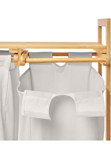 Digithome Bambu 2 Bölmeli Kirli Sepetli Çamaşır Sepeti Raflı Banyo Düzenleyici Db-0007 Ahşap