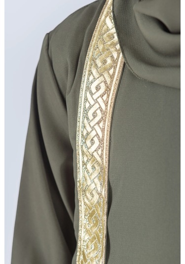 Eşarplı Ferace Medine İpek Kumaş Kız Çocuk Yeşil