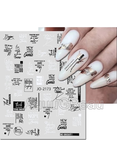 3d Nail Art Kaydırıcılar Çıkartmalar Geometrik Çizgiler İngilizce Kelimeler Siyah Harfler Mermer Çıkartmaları Tırnak Dekorasyon Manikür Için Antik Pirinç Chına