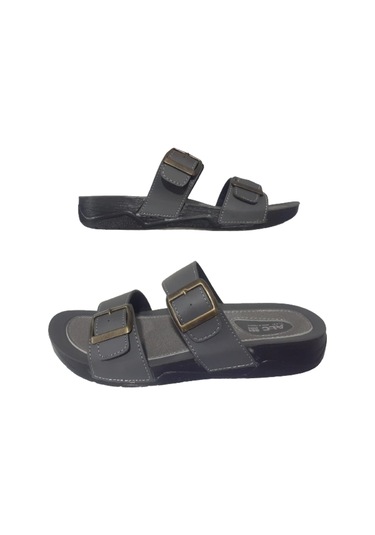 Alc Eren Erkek Gri Çift Tokalı Ortopedik Taban Günlük Terlik Gri