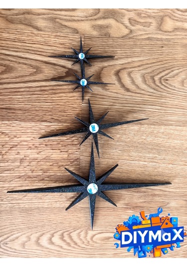 Yıldız Duvar Dekoru 4'lü Set Mid-century Modern Starburst Dekoratif Duvar Süsü - Siyah