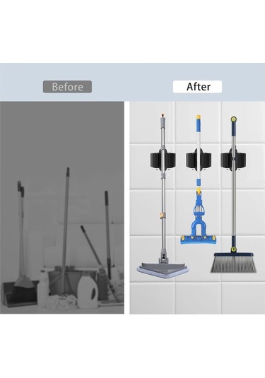 Novahub Çok Amaçlı Kancalar Duvara Monte Banyo Organizatör Süpürge Tutucu 6 Adet Siyah Kancalı Askılık Siyah
