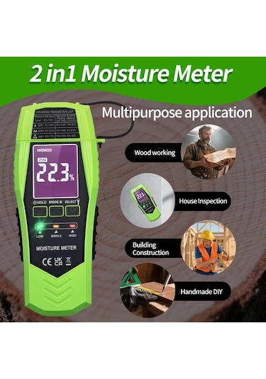 Topshop1 Yeşil Yeni 2si 1 Arada Pinli Ve Pinsiz Nem Ölçer Su Kaçağı Dedektörü Kütük Alçıpan Küf Tespit Cihazı