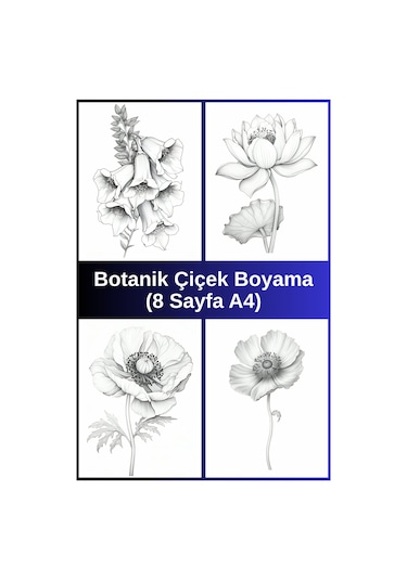 Botanik Çiçek Boyama Sayfaları 6, 8 Adet A4 Boyut .