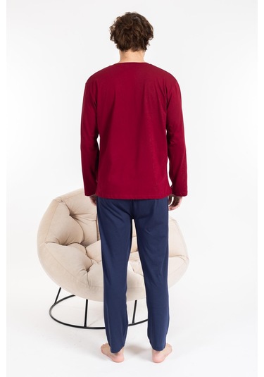 Erkek Penye Pamuk Regular Kalıp Sıfır Yaka Kaliteli Pijama Takımı A803123-bordo Bordo