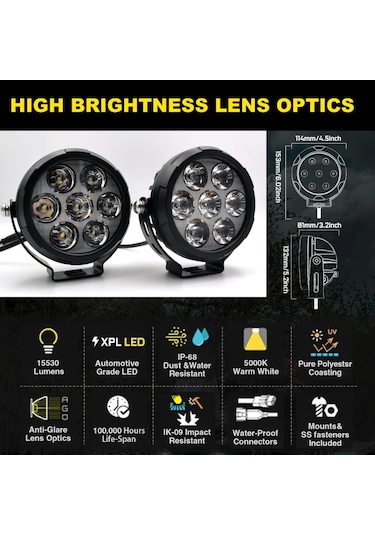 7 Led Li Yüksek Performanslı Off-road Far Seti