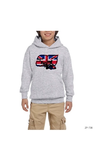 Motogp 35 Gri Çocuk Kapşonlu Sweatshirt Gri