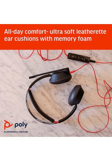 Plantronics Poly Blackwire 5220 USB-C Kulak Üstü Çağrı Merkezi Kulaklığı