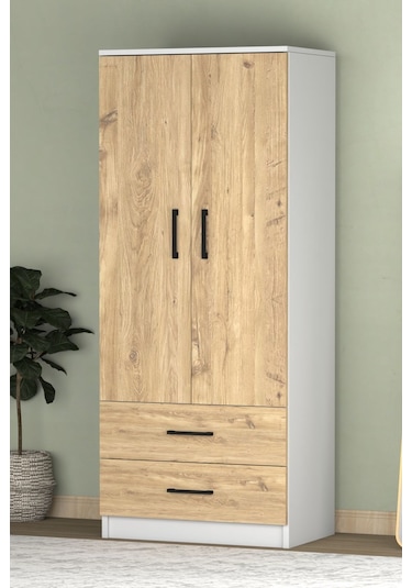 Point 2 Kapaklı 2 Çekmeceli Gardrop Beyaz Çam