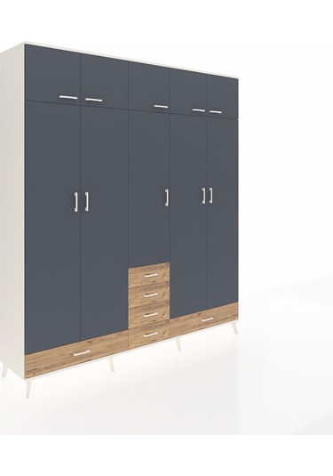 Hyperion Dolap 6 Raflı 6 Çekmeceli 4 Askılı 220x44x243 Aytaşı-antrasit/çam Antrasıt/atlas Çam
