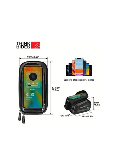 Willowhaven Thinkrider Su Geçirmez Bisiklet Çerçeve Çantası Siyah 7 İnç Telefonlar İçin Ahşap