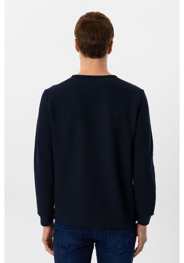 Lacivert Slim Fit Armürlü Bisiklet Yaka Triko Kazak-36350 Lacivert