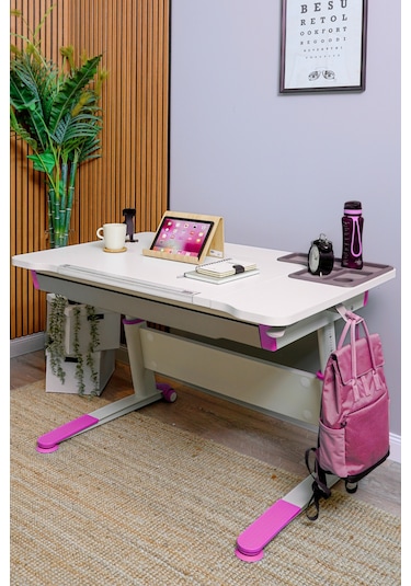 Sirius Basic Yükseklik Ve Eğim Ayarlı, Çekmeceli Bilgisayar Ve Oyuncu Masası, Çalışma Masası, Fuşya Gri