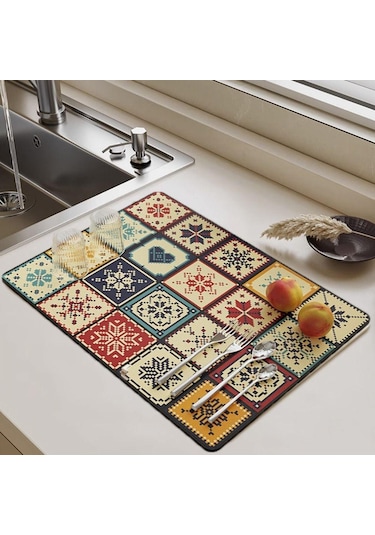 Dikdörtgen Mutfak Drenaj Pedi Baskılı Sofra Placemat Mutfak Malzemeleri Bulaşık Kurutma Mat Yemek Takımı 30x50cm-b Diğer