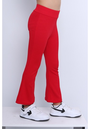 Kız Çocuk Tayt İspanyol Paça Düz Renk D17 Kırmızı