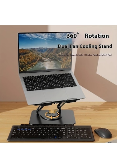 Elmpaly Siyah Dizüstü Bilgisayar Standı - Ayarlanabilir Fanlı Taşınabilir Katlanır Masaüstü Sehpası