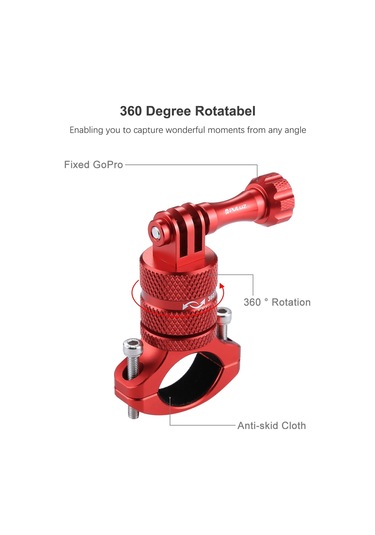 Yifomall Puluz Aluminyum 360 Derece Döner Bisiklet Kamera Tutucu Gopro Hero 11/10/9/sjcam/akaso Uyumlu Somunlu Montaj Aparatı Kırmızı